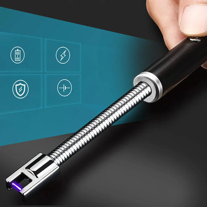 Arc lighter connected to USB cable for recharging.