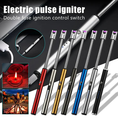 Front view of arc lighter with USB charging port and sleek design.
