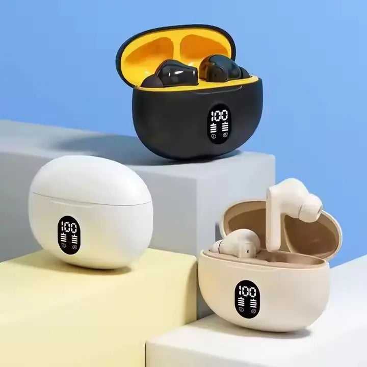 Close-up view of TWS 895B True Wireless Gaming Earbuds in charging case.