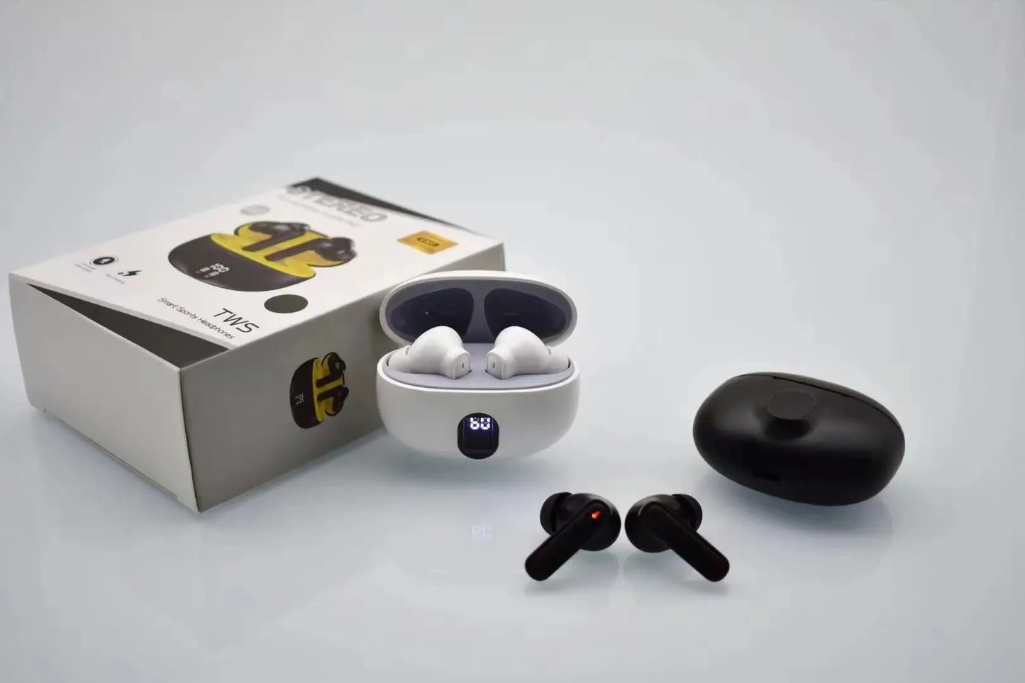 Person wearing TWS 895B True Wireless Gaming Earbuds while gaming.