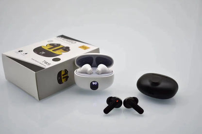 Person wearing TWS 895B True Wireless Gaming Earbuds while gaming.