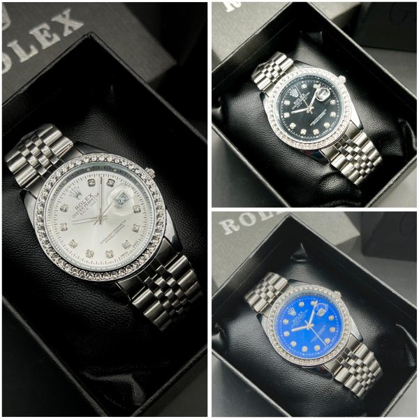Rolex Quartz Stylish Stone Watch with Adjustable 