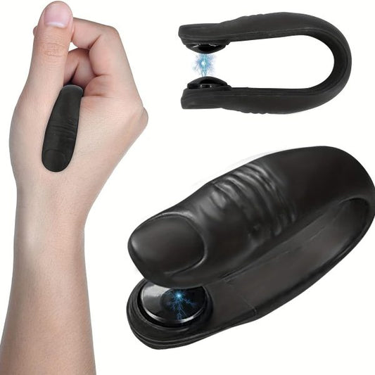 Close-up of Sugar Control Acupressure Point Clip, showing the device on a person’s finger.